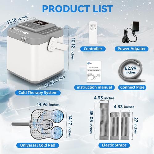 Cold Therapy Machine,Programmable Timer Knee Ice Machine with Silent Pump,Knee Replacement System for Cryotherapy Pain Sports Injuries,Ice Therapy Ankle/Leg/Shoulder/Back/Hip