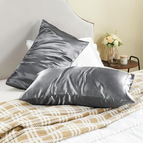 BEDELITE Satin Pillowcase for Hair and Skin, Super Soft and Cooling Similar to Silk Pillow Cases 2 Pack with Envelope Closure, Gift for Women Men(20x30 Queen Size, Dark Grey)