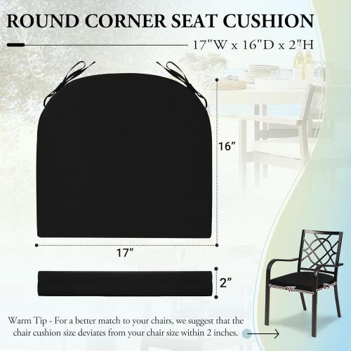 Outdoor Chair Cushions for Patio Furniture - Patio Chair Cushions Set of 2 - Water Resistant Round Corner Outdoor Seat Cushions 17X16X2, Black