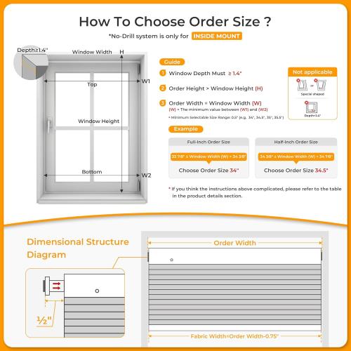 Homedemo No Drill No Tools Blackout Cellular Shades Cordless, Honeycomb Blinds for Window, Easy Install No Screws Thermal Insulated Noise Reduction Cellular Blinds for Home (Grey, 31.5 W x 64 H)