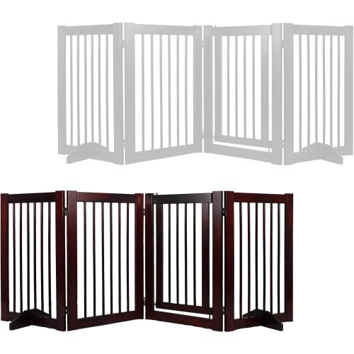Wooden Freestanding Pet Gate, Pet Gate for Dogs, 29.5inch 4-Panel Wooden Dog Fence with 2 Support, Feet Folding Dog Gate for Indoor, Doorway, Stairs, Kitchen, 81.5“L×30”H (Brown)