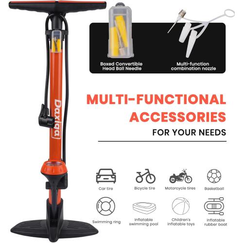 Daxiga Bike Floor Pump with Gauge, 160 PSI High Pressure, Presta & Schrader Compatible Bicycle Pump for Road Bike, MTB & Sports Balls