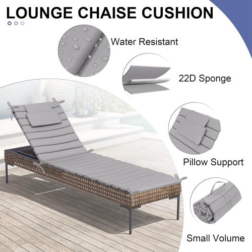 Crestlive Products Chaise Lounge Cushion Outdoor Set of 2, Waterproof Foldable Pool Lounge Chair Cushions with Straps, Lounger Cushions for Outdoor Furniture, Patio, 71''Lx21''W (Light Gray)