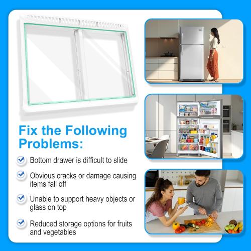 UPGRADED 240364701 Refrigerator Crisper Drawer Cover Frame with 240350608 Crisper Glass Replacement Compatible with Frigidaire Refrigerator Crisper Drawer Replacement, Fridge Crisper Pan Drawer Cover