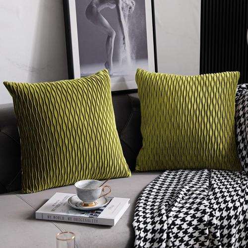 Moss Green 2 Pack DEZENE 20x20 Throw Pillow Cases: 2 Pack Original Striped Velvet Square Decorative Pillow Covers for Farmhouse Couch