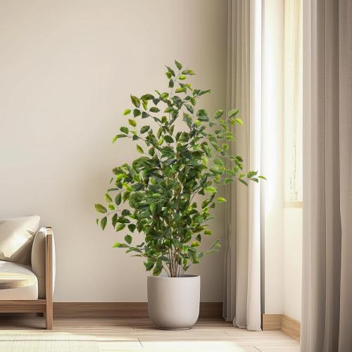 Bailikang Artificial Ficus Tree Indoor 4ft, Large Potted Faux Tree with Realistic Silk Leaves & Trunk for Home Office, Living Room Corner Decor ‼️may be missing parts or even broken parts ‼️