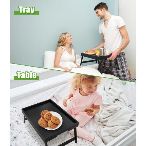 Bed Tray Table with Folding Legs, Bamboo Breakfast in Bed for Kitchen Serving Tray, Sofa, Eating, Used As Laptop Desk Snack Tray (6 Pack, Black Color)