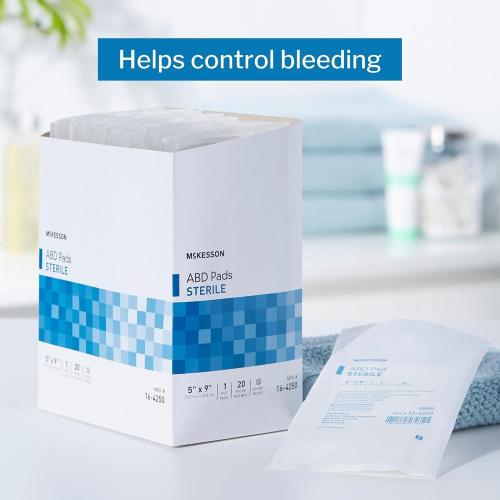 McKesson Abdominal Pads, Sterile, Nonwoven Cellulose, 5 in x 9 in, 20 Count, 2 Pack