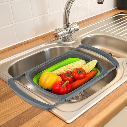 Alnicov Silicone Collapsible Colander,Colander Strainer Over The Sink Vegetable/Fruit Colanders Strainers with Extendable Handles for Pasta Vegetables Fruits Green