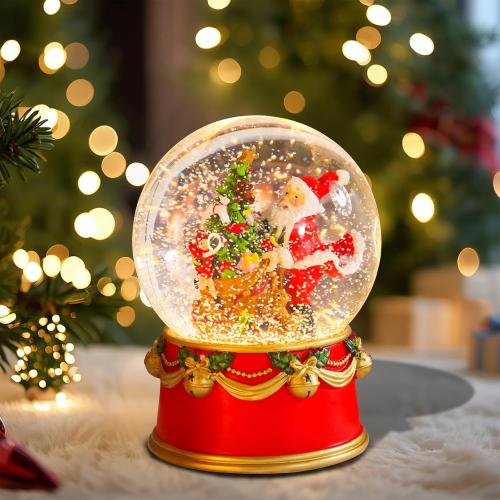 Christmas Snow Globes Musical Snow Globe with Santa Clause Bags Tree Bears 8 Songs Color Changing Battery Operated Snowglobe for Christmas Home Party Decor