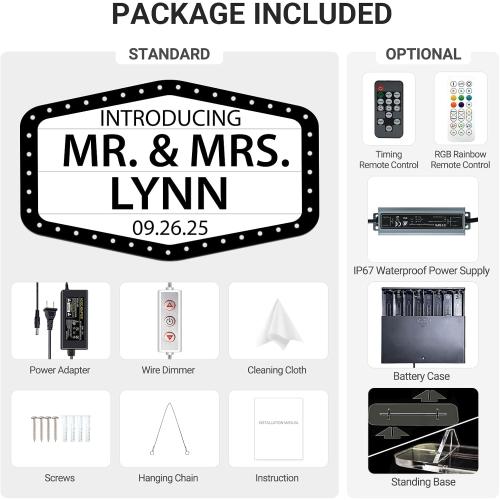 Custom Wedding LED Bottle Service Sign, Large Personalized Wedding Reception Light Up Marquee Signs, Customized Waterproof Marquee Bottle Service Lights for Nightclub Bar Birthday Party, Battery Case