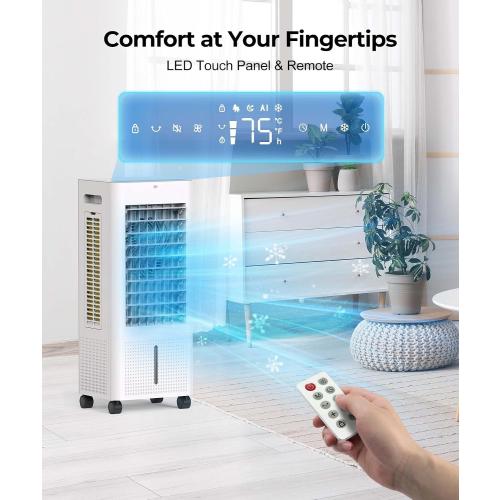 Portable Evaporative Air Cooler for Bedroom: PNTCK Swamp Cooler Fan & Humidifier with 2.1Gal Tank with, Remote, 2 Ice Packs, 3 Speeds, 3 modes, 12H Timer, Evaporative cooler for Room Indoors