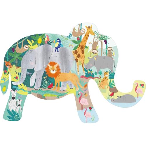 Floss & Rock 42P6330 Jungle Elephant Shaped Jigsaw with Shaped Box, 40-Piece Set
