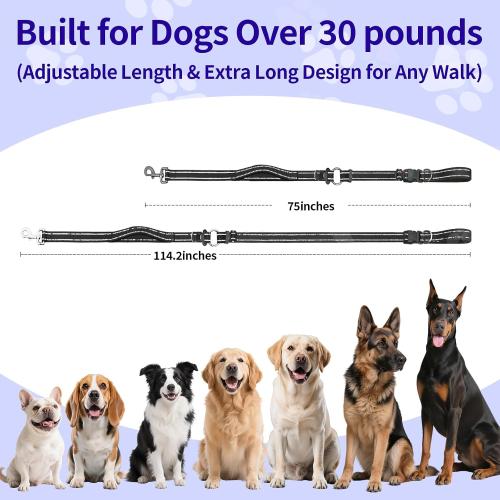 Hands Free Dog Leash by Kazazoo, Adjustable 5.8-8.5FT Waist & Crossbody Leash with Quick Off Buckle, Reflective Stitches for Walking, Jogging,Medium to Large Dogs M Size Black