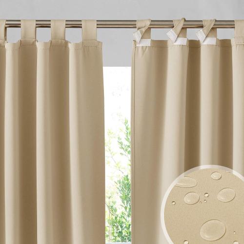 RYB HOME Outdoor Curtains Waterproof 2 Panels - Detachable Top Blackout Privacy Patio Door Curtains for Gazebo Pool Hut Pavilion Gazebo Outdoor Shower, 52 inch Wide x 108 inches Long, Beige