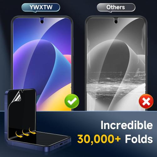 YWXTW EZ Alignment for Samsung Galaxy Z Flip 7 Screen Protector, [Strengthen Crease Test] 4Pcs Inner Soft EPU Film 2Pcs Front Display Tempered Glass 1 Set Camera lens Protector, Anti Scratch