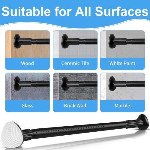 Tension Curtain Rod 51-126 Inch, Long Curtain Rod No Drilling for Window or Bathroom, Outdoor Curtain Rods for Patio Tension Rods, Easy to Install, Never Rust, Rod Diameter 1.26 Inches - Black