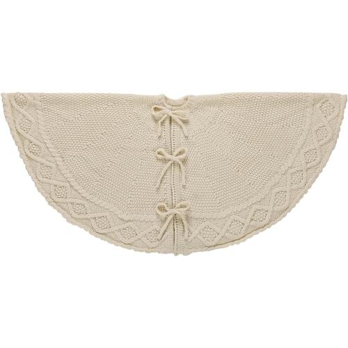 Sattiyrch Knit Christmas Tree Skirt – Classic Cable Knit Tree Base Wrap with Tie Closure – Cozy Holiday Décor for 7.5–9 ft Christmas Tree (White,48in)