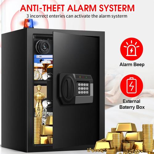 BLACK 19.69 x 13.78x 12.2 inches 3.4 Cub Large Safes for Home Use Fire and Water Proof, Anti-Theft Digital Security Safe Box with Electronic Keypad and Key, Fire Proof Safe for Home Documents Firearm Medicine Money Valuables