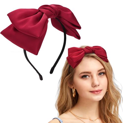 JOYOYO Red Satin Large Bow Headband for Women and Girls, Double Ribbon Hair Accessories, Hair Styling Hairband