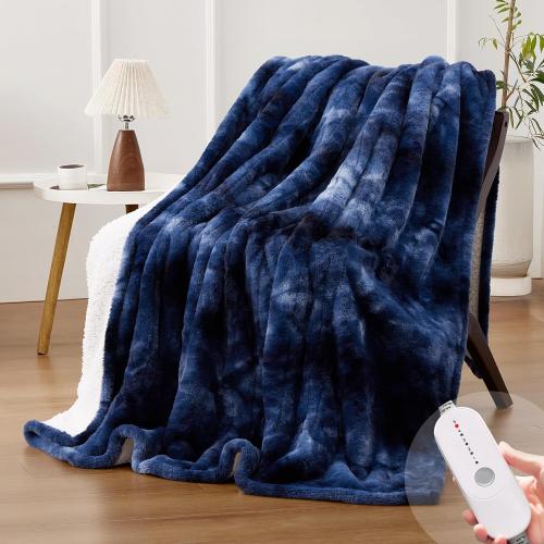 COLOR BROWN ❗❗Faux Fur Heated Throw BlanketElectric - Soft Thick Flannel Heating Blanket with 5 Heat Levels & Auto-Off 3 Hrs, Heavy Fluffy Warm Bed Blankets for Winter, 50''x60'',