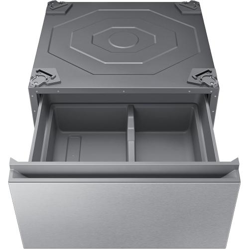 SAMSUNG 27-Inch Bespoke Front Load Washer Dryer Pedestal Stand w/ Pull Out Laundry Storage Drawer, WE502NT, Silver Steel