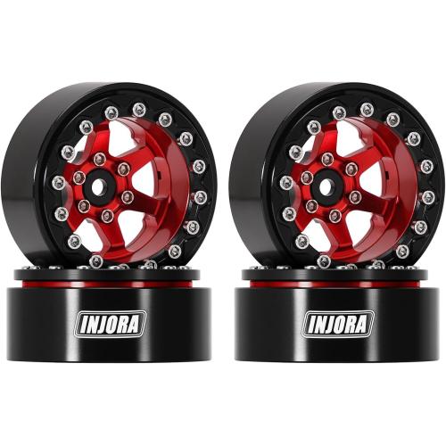 INJORA 1.3 Aluminium Beadlock Wheels -5.25mm Offset for SCX24 TRX4M 1/24 1/18 RC Crawler(Red)