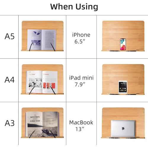 Bamboo wishacc Book Stand, Extra Large (19.68 x 14 inches) Bamboo Wood Book Holder Recipe Stand for Thick Book Reading Hands Free