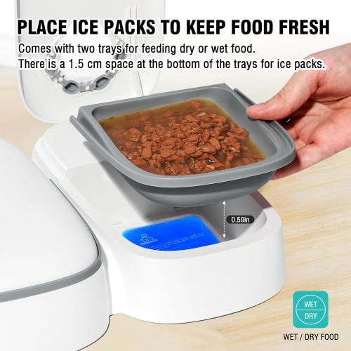 Automatic Cat Feeder 2 Meal, 48H Timer Wet Dry Cat Food Dispenser, with Display and Power Saving Mode, for Cat and Dog Automatic Feeder