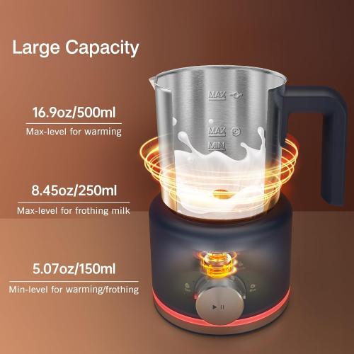 SIMPLETASTE Milk Frother, 4 in 1 Electric Milk Steamer, 16.91oz/500ml Automatic Warm and Cold Foam Frother for Coffee, Latte, Macchiato, Cappuccino, Hot Chocolate