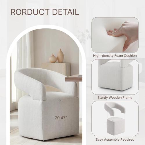 KISLOT Upholstered Dining Chairs Set of 4, Modern Arm Kitchen & Dining Room Chairs with Hidden Casters, Linen Fabric Padded Rolling Chairs, Sturdy Wood Frame, 300 lbs Capacity, Light Linen