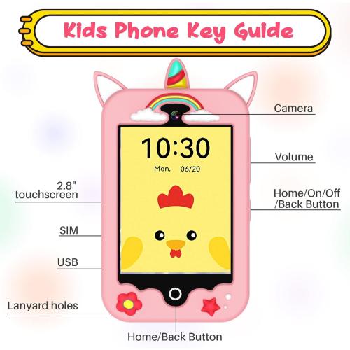 ele ELEOPTION 4G Smart Phone for Kids Toys with SIM Card, Touchscreen Toy Phone Interactive GPS Cell Phone for 3 4 5 6 7 8 9 10 Year Old Girls Boys Christmas Birthday Calling Smartphone Gifts Pink