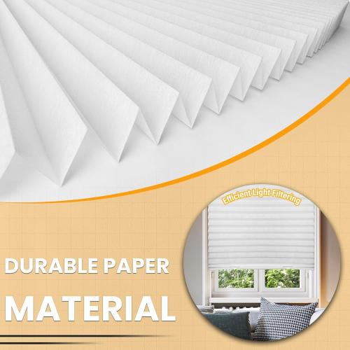 6 Packs Cordless Pleated Light Filtering Window Shade 36 in x 72 in Easy to Cut and Install, White, Paper Blinds with 12 Clips