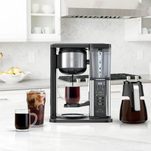 Ninja 10 Cup Drip Coffee Maker, Hot & Iced Coffee Machine, Stainless Steel, Glass Carafe, Programmable, with Advanced Brewing Technology for Iced Coffee, Single Serve and Brew Strength Options - CM300