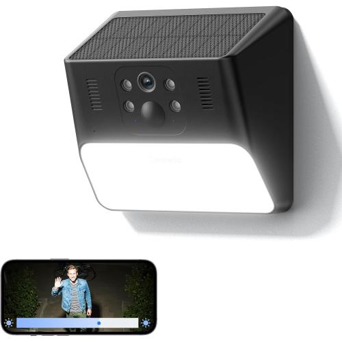 Cinnado Outdoor Camera Wireless-2.4G 2K Solar Wall Light Cameras for Home Security with AI Motion Detection, Waterproof,Motion Activated Light, Siren Cloud/SD Storage, Compatible with Alexa,S2