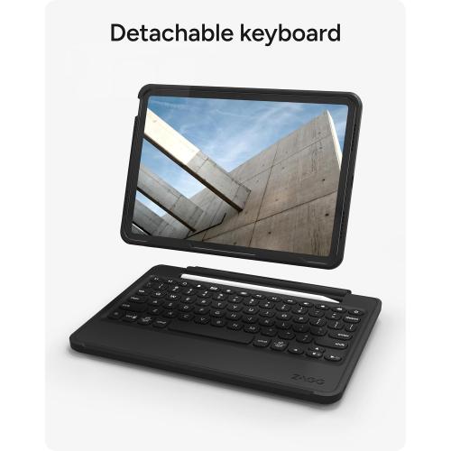 ZAGG Rugged Book iPad 11 (A16)/ 10.9 (Gen 10) Case - Durable Wireless Keyboard Case, Military-Grade Drop Protection, Multi-Device Pairing, Detachable Backlit Keyboard, Black