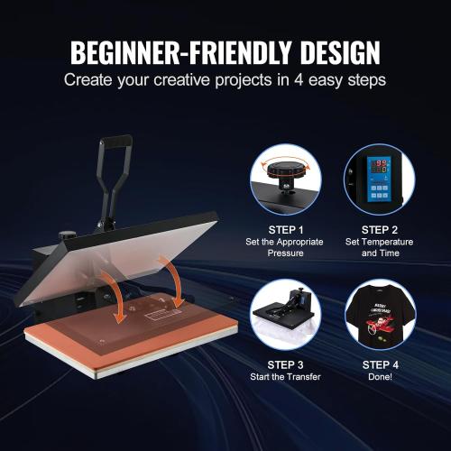 VEVOR Heat Press 1700W Power Heat Press Machine, Fast Heating, High Pressure Heat Press Machine for T-Shirt, Digital Industrial Sublimation Printer for Heat Transfer Vinyl, Easy to Use, Black
