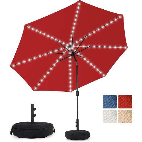 Sundale Outdoor OLEFIN Solar Patio Umbrella with Sand Bag Umbrella Base, LED Outdoor Umbrella with Tilt and Crank
