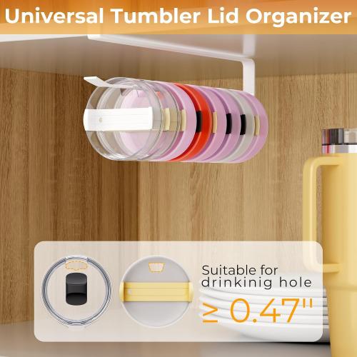 Quehun 2 PCS Tumbler Lid Organizers, Ample Lid Capacity Up to 30 Lids, No Adhesive No Drill Yeti Lid Organizer Holder Inside Cabinet, Space-Saving Stanley Tumbler Cup Lid Holder Organizer for Kitchen