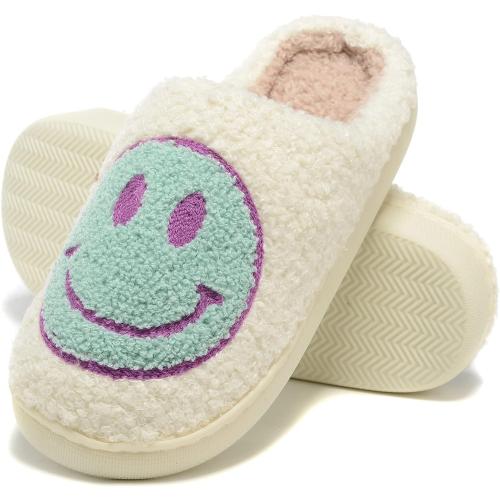 SIZE 40-41-Retro Fuzzy Face Slippers for Women Men, Retro Soft Fluffy Warm Home Non-Slip Couple Style Casual Smile Face Slippers Indoor Outdoor Anti-Skid Warm Cozy Foam Slide Fuzzy Slides with Soft Memory Foam Shoes