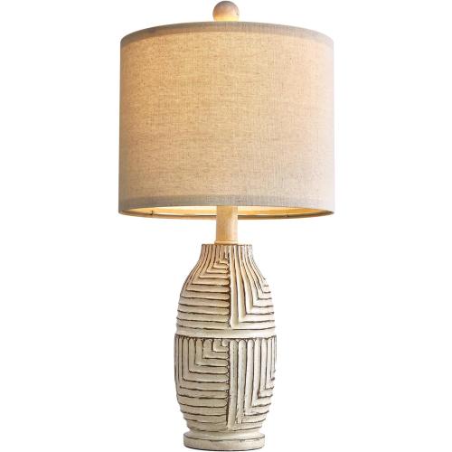 20.25 Farmhouse Single Resin Lamp for Bedroom Living Room Retro Rustic Vintage Small Boho Lamps Bedside Nightstand Light Home Office Desk Deco (White)