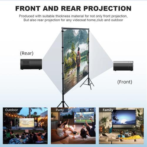 180 inch Projector Screen with Stand,HUANYINGBJB Outside Projection Screen, Portable 16:9 4K HD Rear Front Movie Screen with Carry Bag for Theater Backyard Movie Night,Cinema School, Churches,Parties