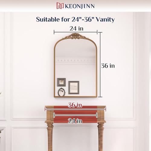 Keonjinn Vintage Mirror 24 x 36, Antique Mirrors for Wall Decor, Silver Arched Decorative Mirror for Mantle, Hallway, Living Room, Fireplace, Bedroom, Bathroom Mirror with French Cleat Mounting