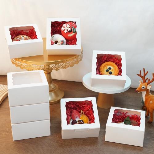 100pcs 5x5x2.5 Inch Cookie Boxes with window Bakery Boxes Dessert Treat Box Chocolate Covered Strawberries Box for Wedding Party Birthday