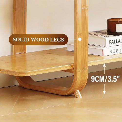 Wood Bamboo TV Stand for 55-Inch TVs, 2 Open Shelves, Modern Console | Mid Century Style, Open Storage for Electronics and Decor in Living Rooms and Bedrooms