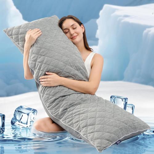 ZonLi Cooling Body Pillow for Adults Grey, Quilted Support Long Pillow with Ice Silk Fabric - Orthopedic Pillow for Side Sleepers, Back Pain, Pregnancy & Hot Sleepers (20x54 Inches)