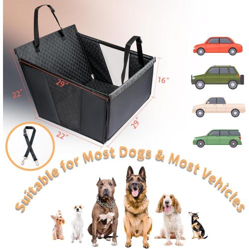 Black Large Dog Car Seat for Medium Dogs, Waterproof Faux Leather Pet Carrier for Active Pets at Back Seat Half Hammock with 4 Hard Sides & Bottom Extender for Cars SUV Trucks(Black)