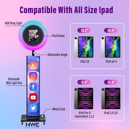 Portable Photo Booth Compatible with Any Ipad,Photo Booth Stand Shell with ChackTok PhotoBooth VIP Member and Flight Case,Free Custom Logo,Perfect for Parties,Wedding and Events(Black)