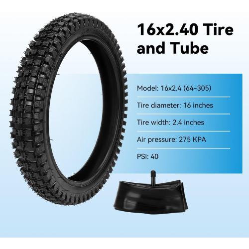 EOPOAYI 16x2.4 Bike Tire and Inner Tube Set Compatible with Electric Bike Kids Bicycle E-Scooter, 16x2.40 64-305 16 Inch Dirt Bike Tire for Razor MX650 MX500 SX500 Mcgrath Dirt Rocket Bike (2-Packs)