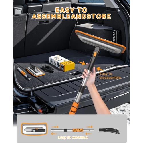 helloleiboo 39.8 Snow Brush for Car Extendable Snow Broom Detachable Ice Scrapers with 12-Inch 180° Pivoting Brush Head for Car Truck SUV (Orange)